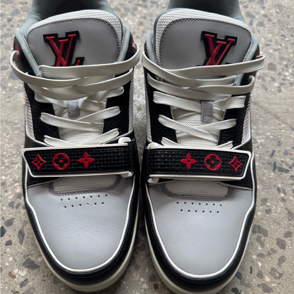 Louis Vuitton Men's Trainers Black, White, and Red Sneakers (Virgil Era)